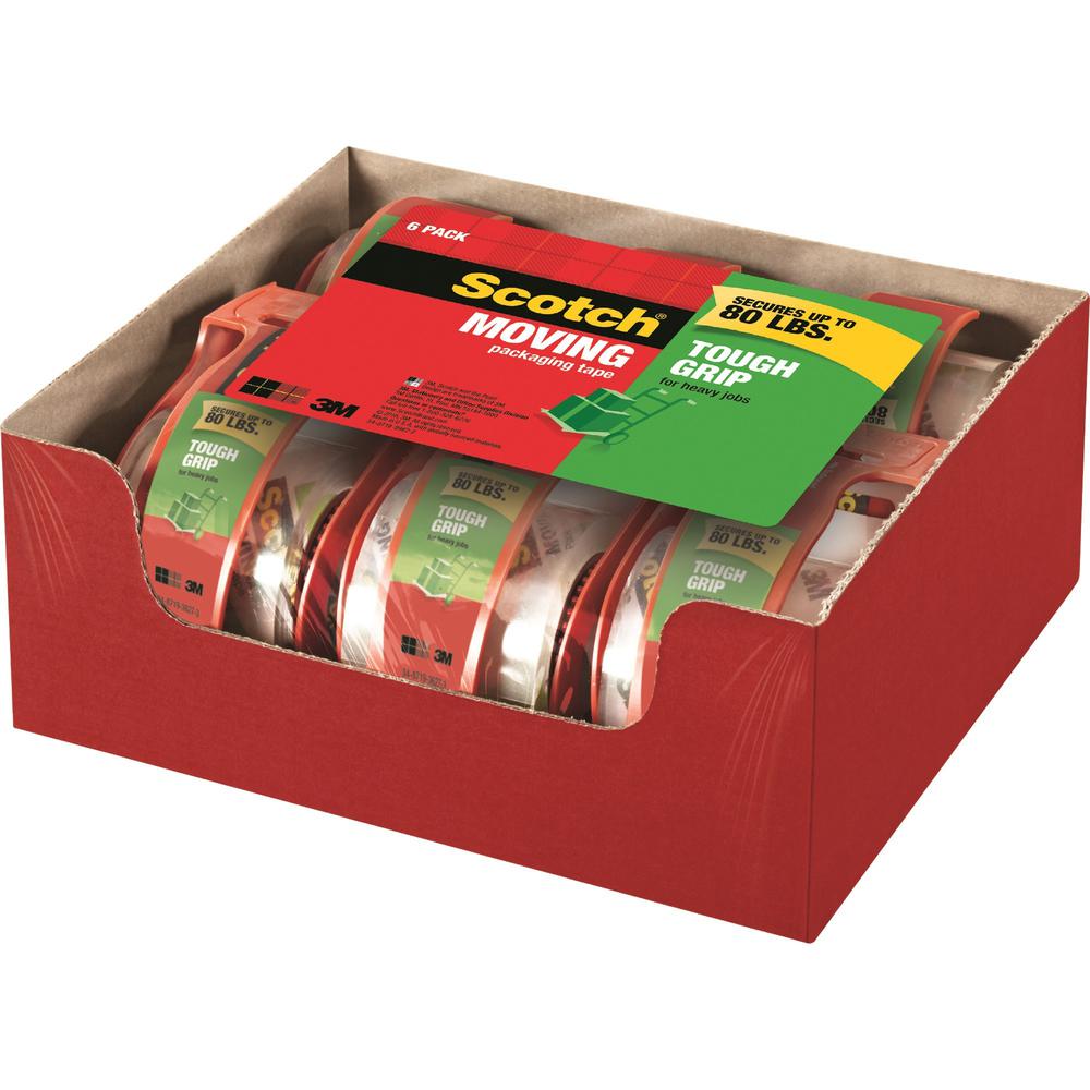 Scotch Tough Grip Moving Packaging Tape - 22.20 yd Length x 1.88" Width - Fiber - Dispenser Included - 6 / Pack - Clear