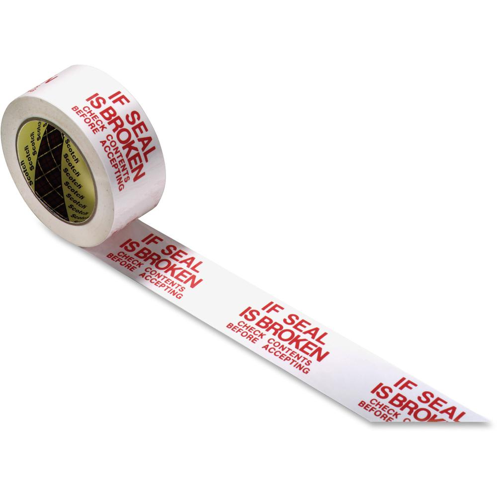 Scotch Preprinted Message Seal Broken Tape - 109.36 yd Length x 1.88" Width - 3" Core - 1.20 mil - Polypropylene Film Backing - 