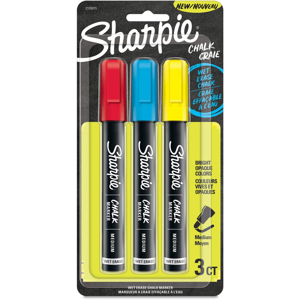 Sharpie Wet Erase Chalk Markers - Medium Marker Point - Red, Blue, Yellow - 3 / Pack