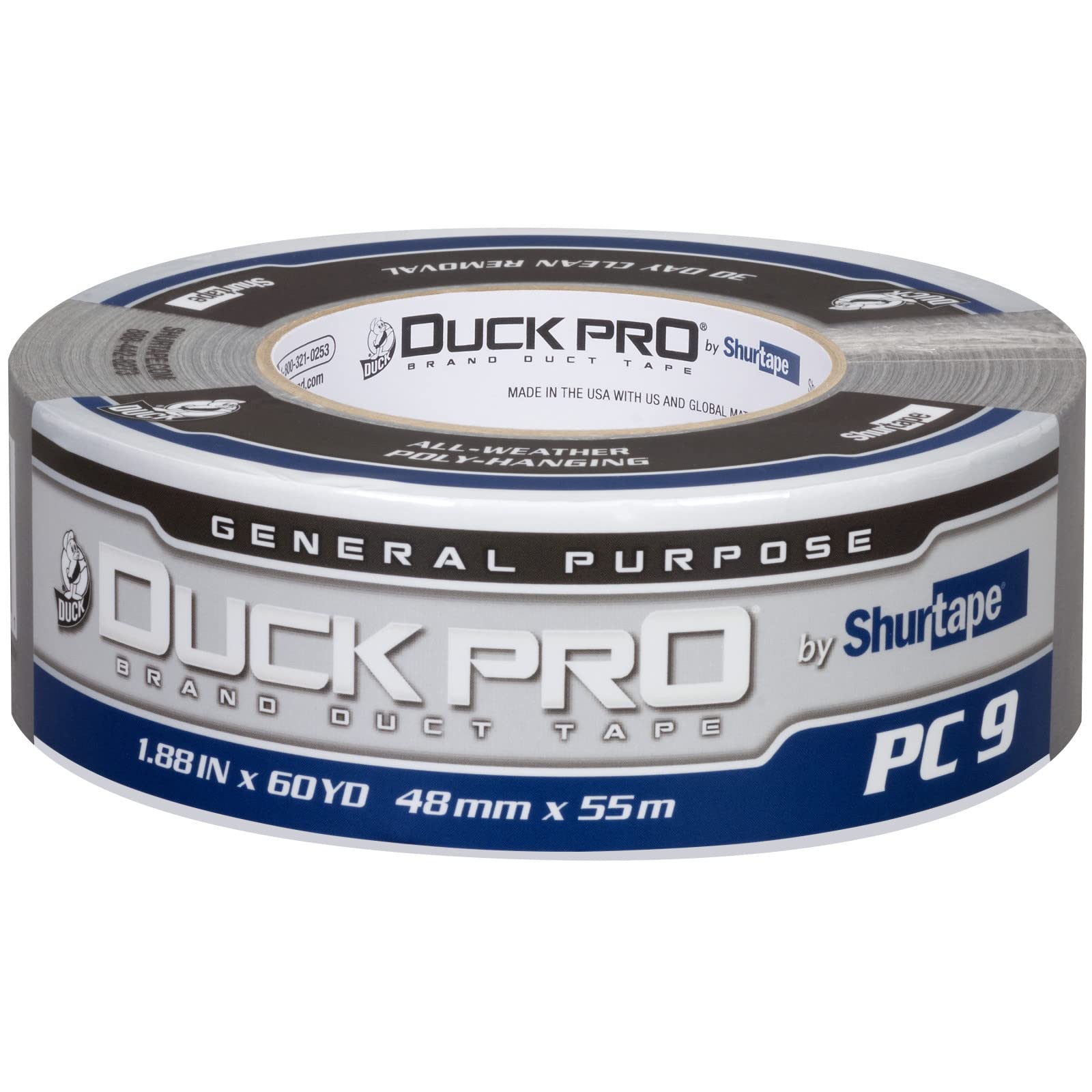 DUCK PRO BY SHURTAPE PC 9 CONTRACTOR GRADE COEXTRUDED DUCT TAPE  SILVER  9.0 MILS  48MM X 55M