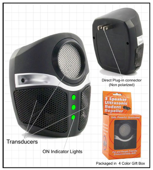 Triple Speaker Ultrasonic Rodent Repeller