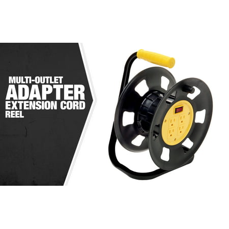 WOODS E230 EXTENSION CORD STORAGE REEL MULTIOUTLET ADAPTER BLACK/YELLOW