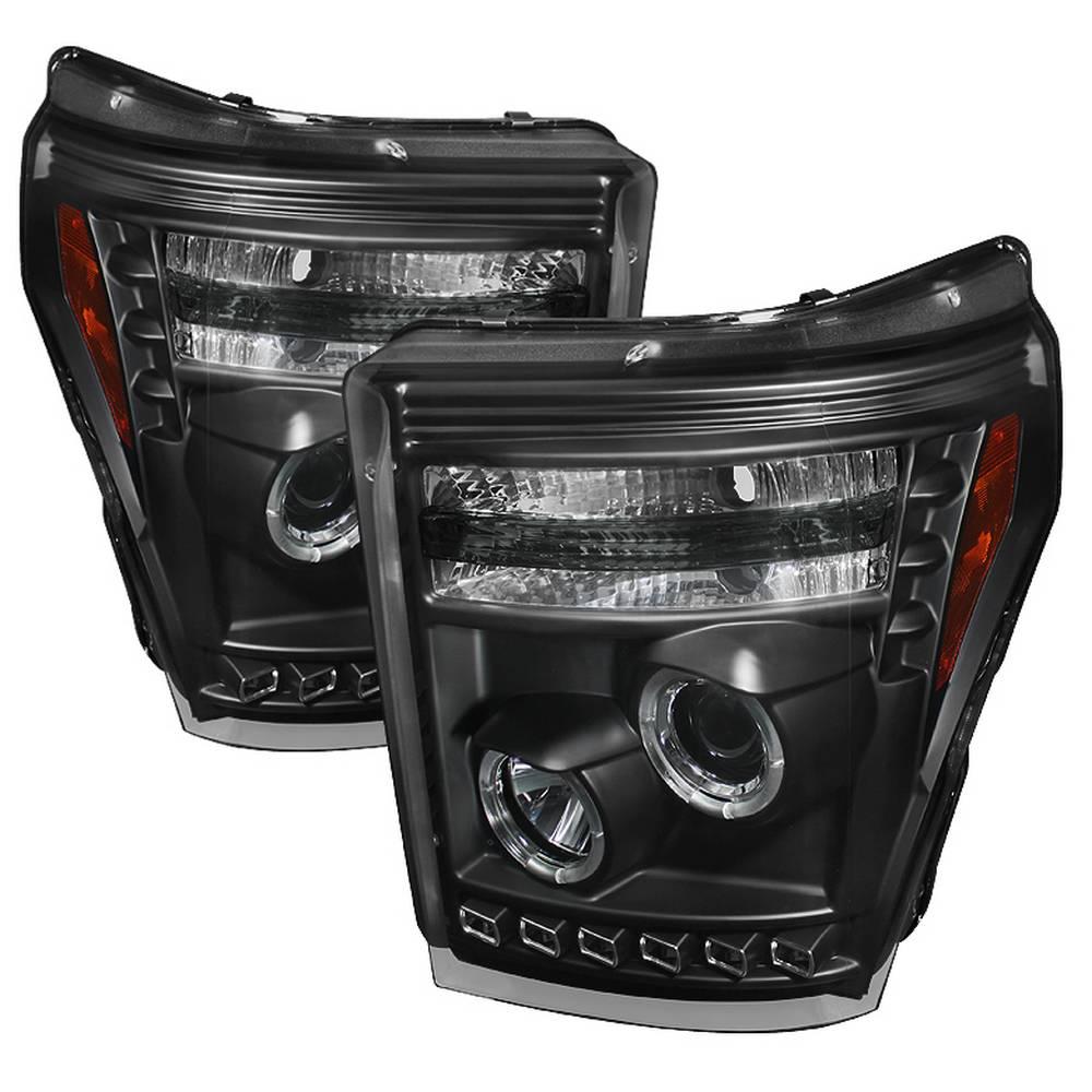 11-16 F250/F350/F450 SD PROJECTOR HEADLIGHTS-LEDHALO-DRL-BLACK-HIGH H1(INCLU DRIVE/PASS