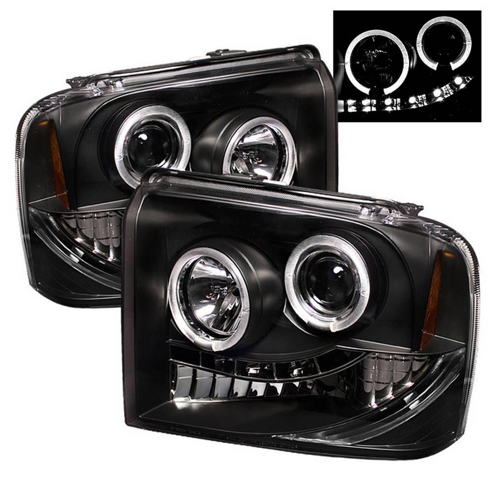 05-07 F250/F350/F450 SD PROJECTOR HEADLIGHTS-LED HALO- LED(REPLACEABLE LEDS)- DRIVE/PASS