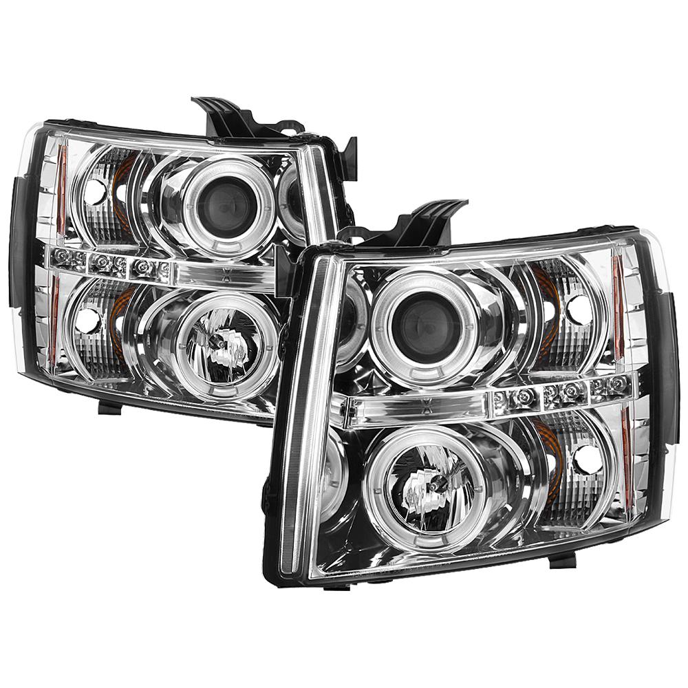 07-13 SILVERADO 1500/07-14 2500HD/3500HD PROJECTOR HEADLIGHTS-LED HALO-LED DRIVE/PASS