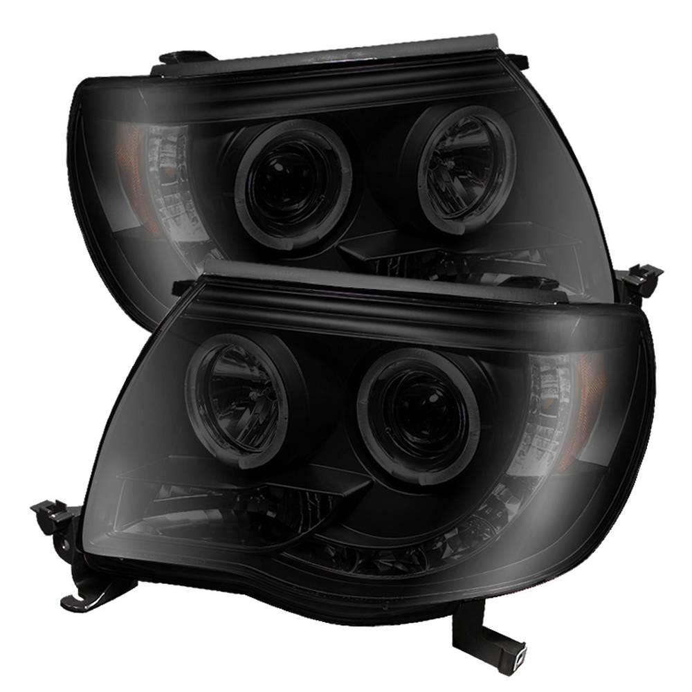 05-11 TACOMA PROJECTOR HEADLIGHTS-LED HALO-LED ( REPLACEABLE LEDS )-BLACK SMOKE-