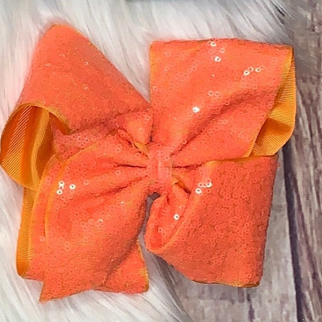 Sequin Hair Bows Extra Large Neon Orange