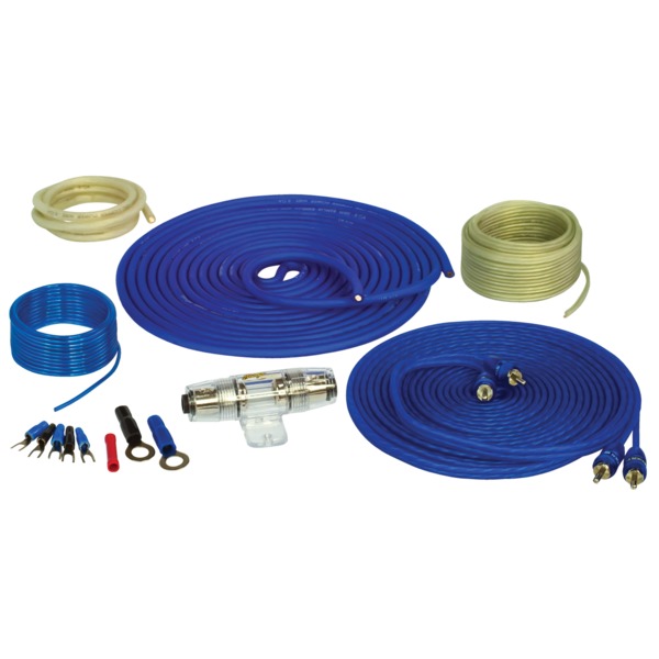 Stinger- 600W Amp 8Ga Copper Wiring Kit W/Blue Twisted Rca and Satin Acc