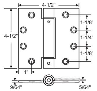 Spring Door Hinge, 4-1/2"X4-1/2"X Square Corners, Grey Prime Coat, 5-Pack