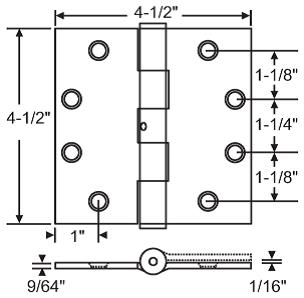 Door Hinge, 4-1/2"X4-1/2"X Square Corners, Grey Prime Coat, 3 Sets Of 3-Pack