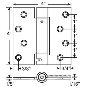 Spring Door Hinge, 4"X4"X Square Corners, Satin Nickel, 5-Pack