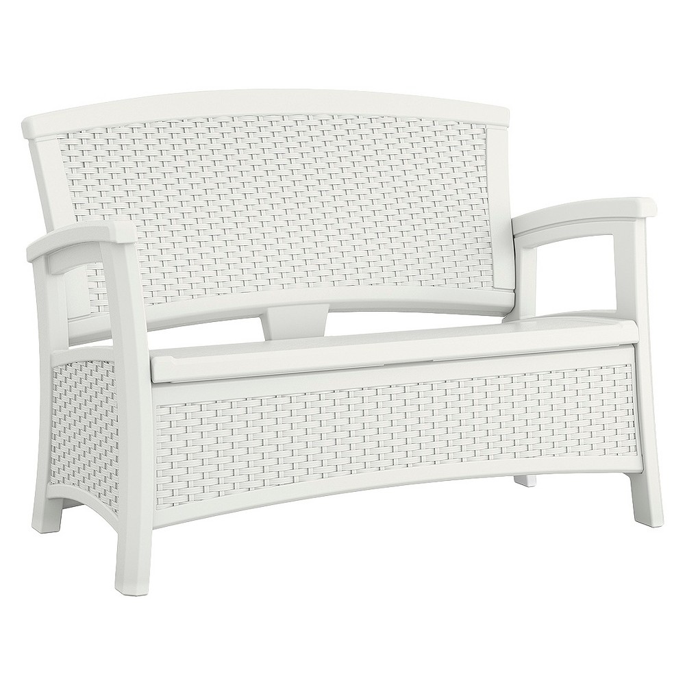 Wicker Bench/Stor, White