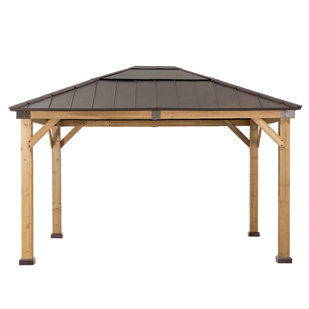 11 ft. x 13 ft. Cedar Framed Gazebo with Brown Steel and Polycarbonate Hip Roof Hardtop