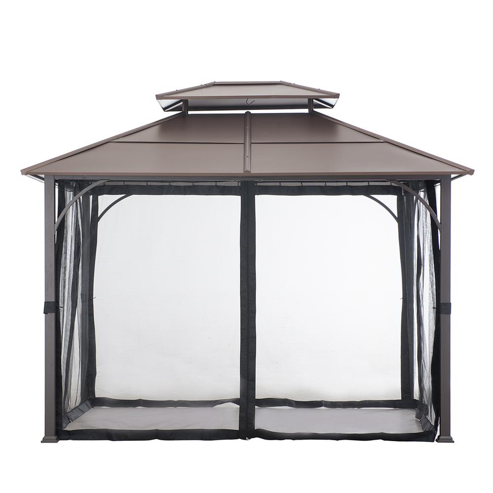 Sunjoy 10 ft. x 12 ft. Black and Brown Steel Gazebo with 2-tier Hip Roof Hardtop