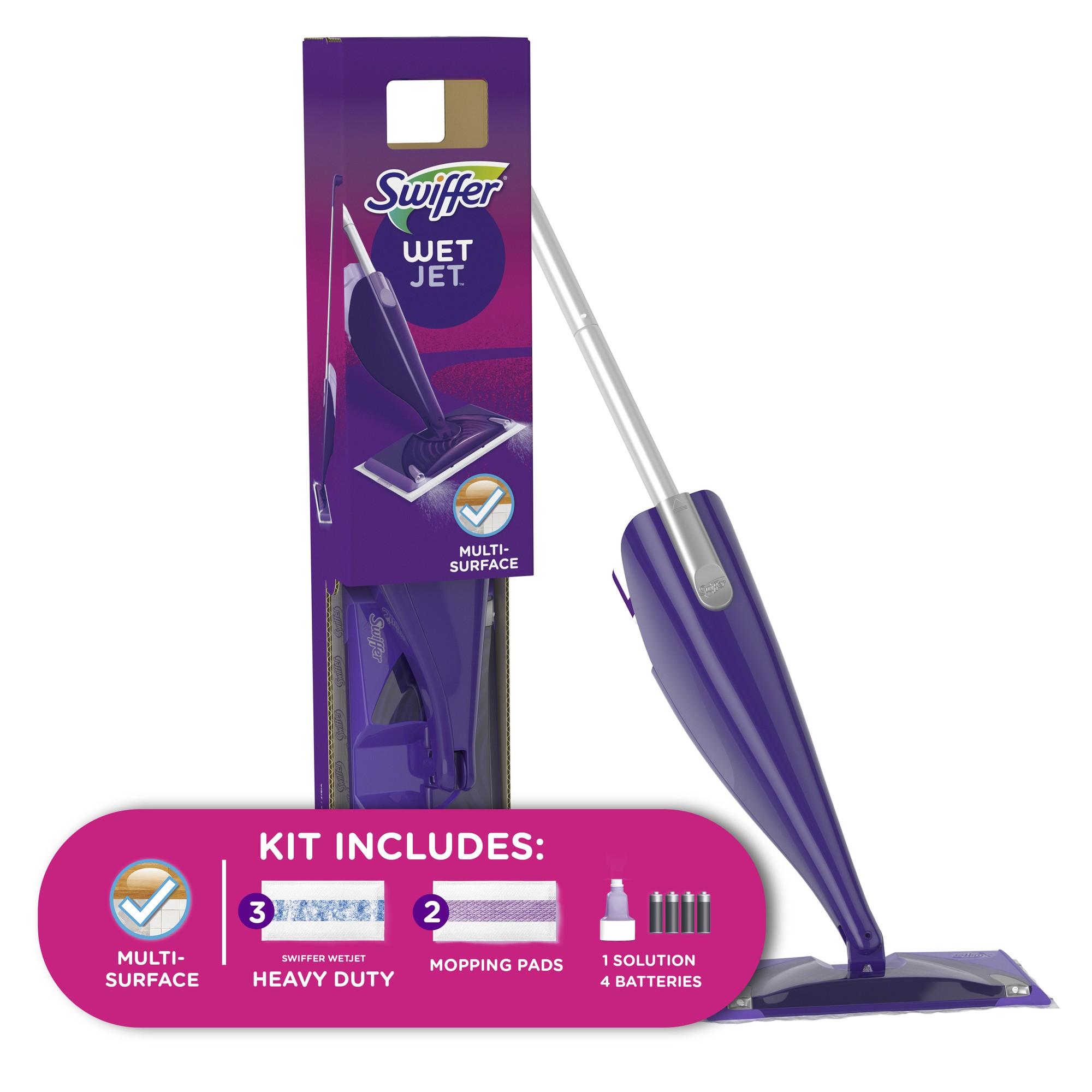 Swiffer WetJet Mopping Kit - Reinforced, Swivel Head - 1 / Kit - Purple