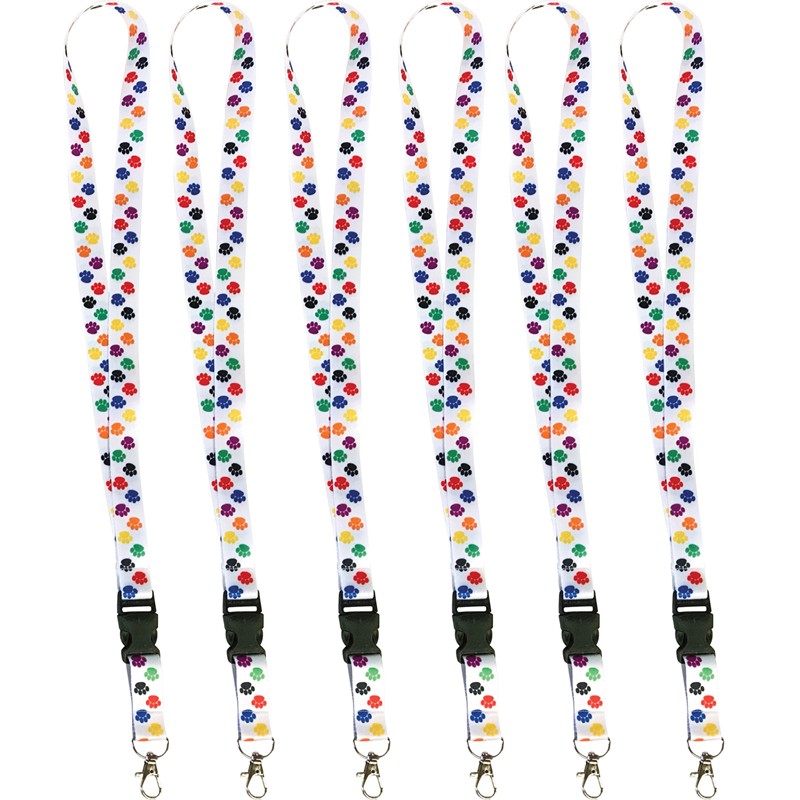 Colorful Paw Print Lanyard, Pack of 6