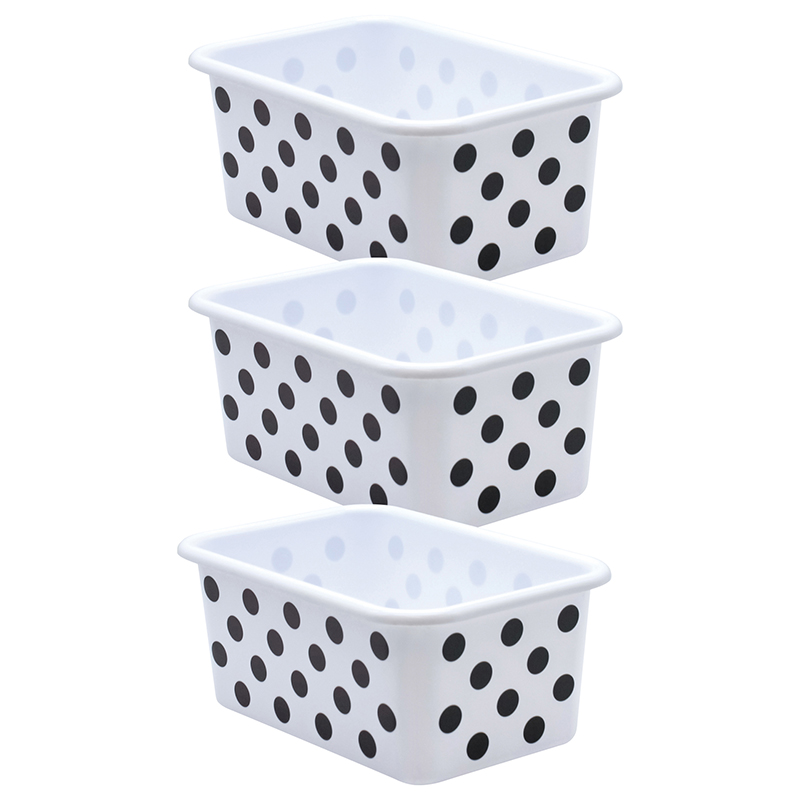 Black Polka Dots on White Small Plastic Storage Bin, Pack of 3