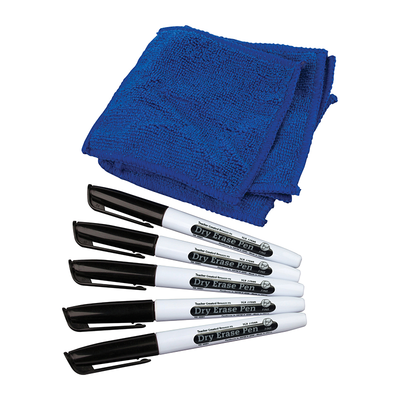 Dry Erase Pens & Microfiber Towels Set, 5 Each, 10 Total Pieces
