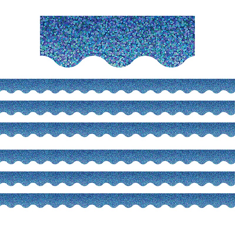 Blue Sparkle Scalloped Border Trim, 35 Feet Per Pack, 6 Packs