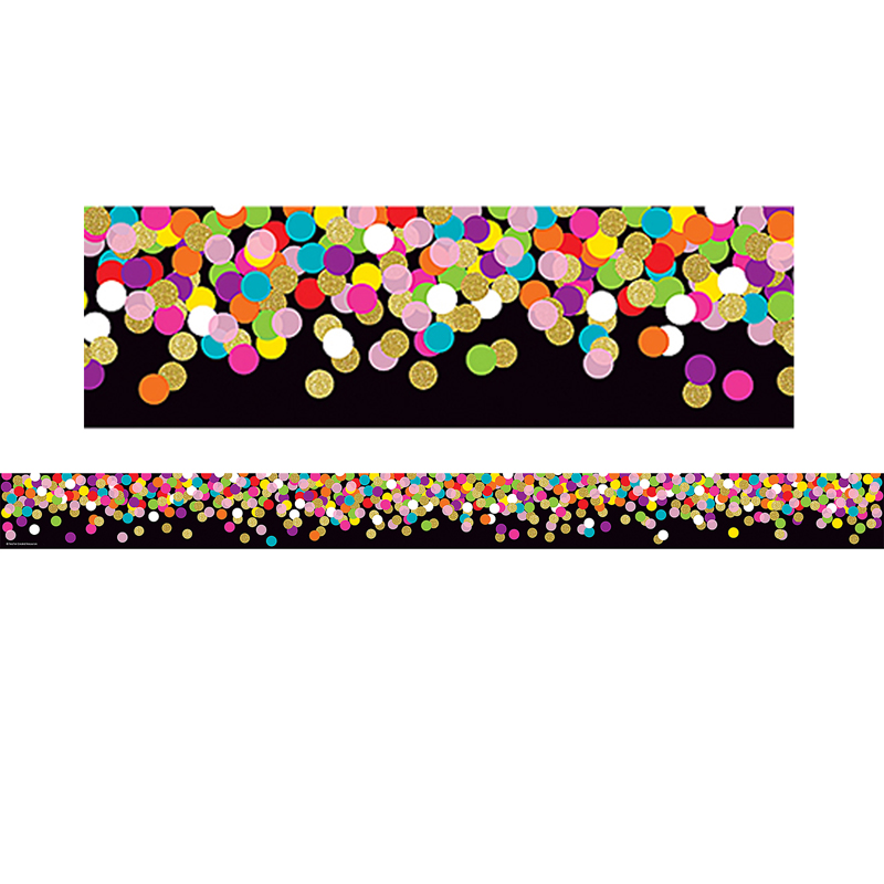 Colorful Confetti on Black Straight Border Trim, 35 Feet