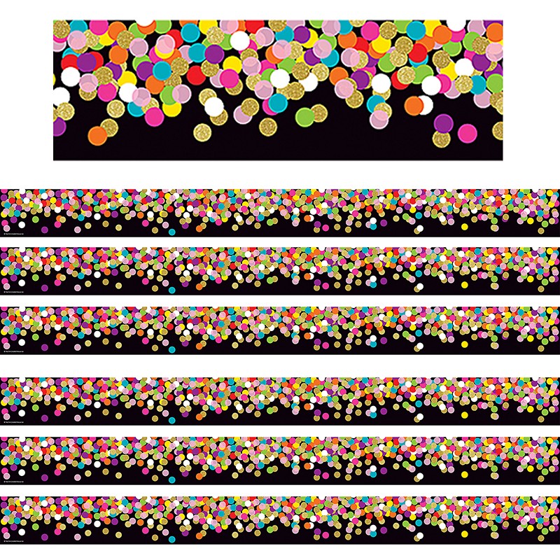 Colorful Confetti on Black Straight Border Trim, 35 Feet Per Pack, 6 Packs