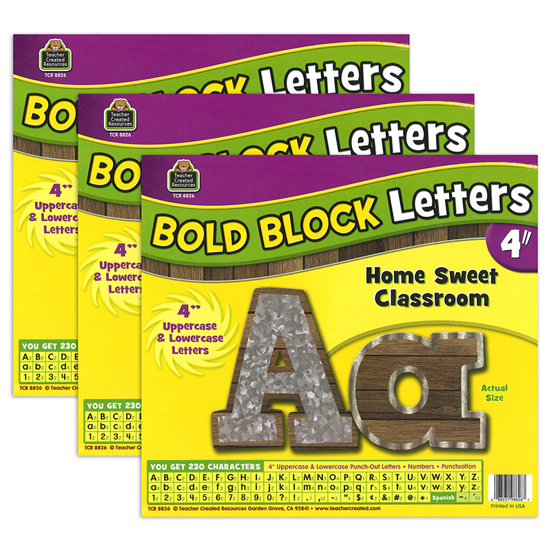 Home Sweet Classroom Bold Block 4" Letters Combo Pack, 230 Characters Per Pack, 3 Packs