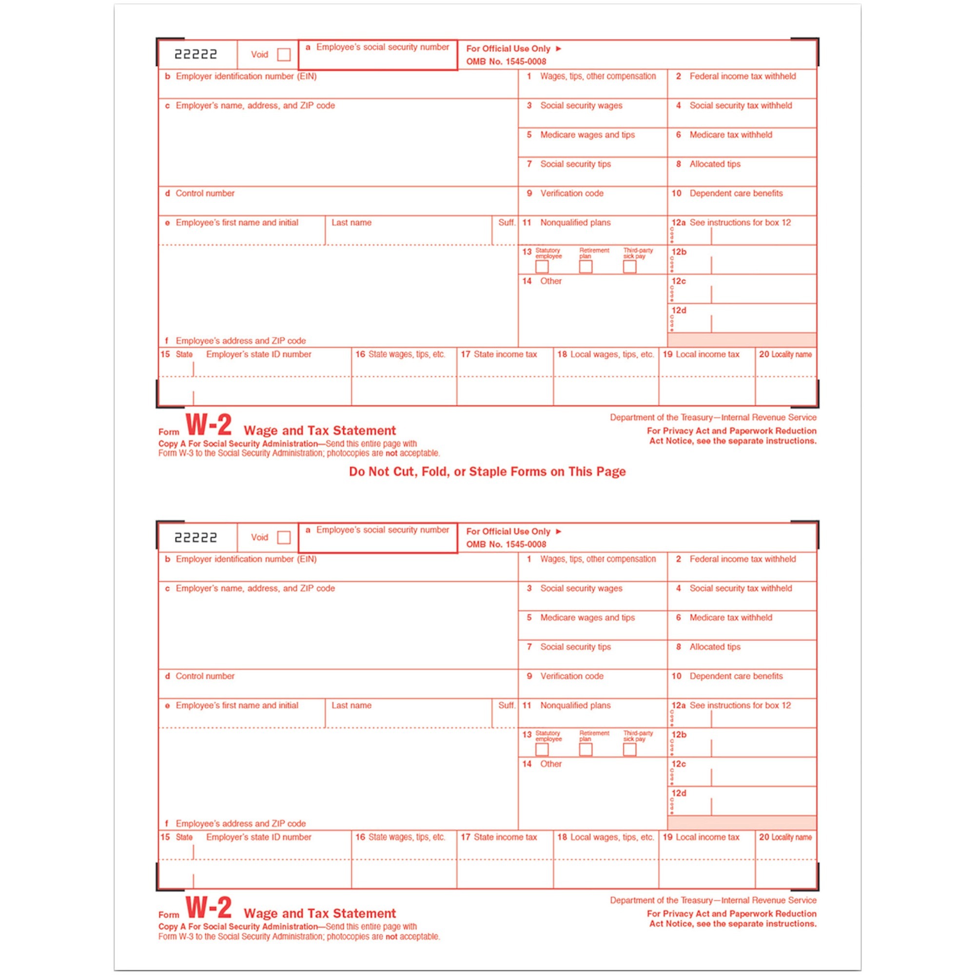 TOPS W2 Laser Forms 6-part Tax Kit - 24 / Pack