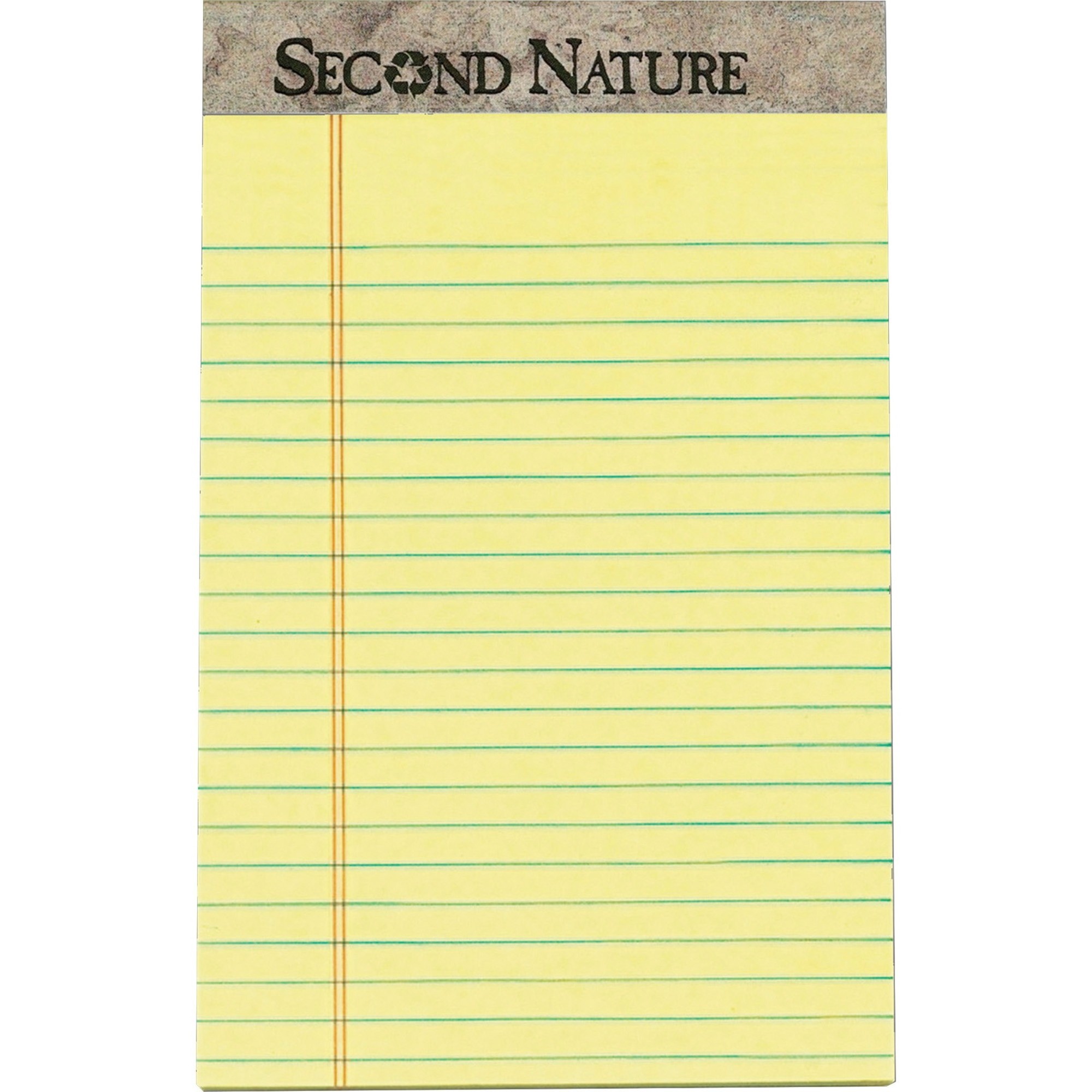 TOPS Second Nature Recycled Jr Legal Writing Pad - 50 Sheets - 0.28" Ruled - 15 lb Basis Weight - Jr.Legal - 5" x 8" - Canary Pa