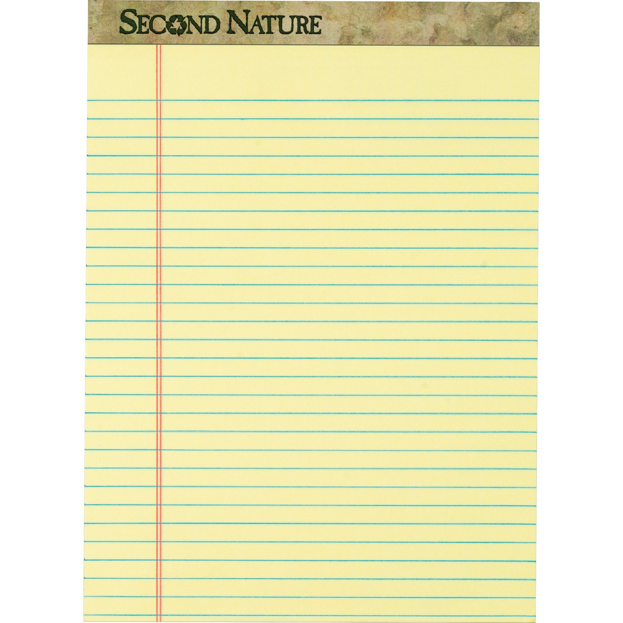 TOPS Second Nature Ruled Canary Writing Pads - 50 Sheets - 0.34" Ruled - Red Margin - 15 lb Basis Weight - 8 1/2" x 11 3/4" - Ca