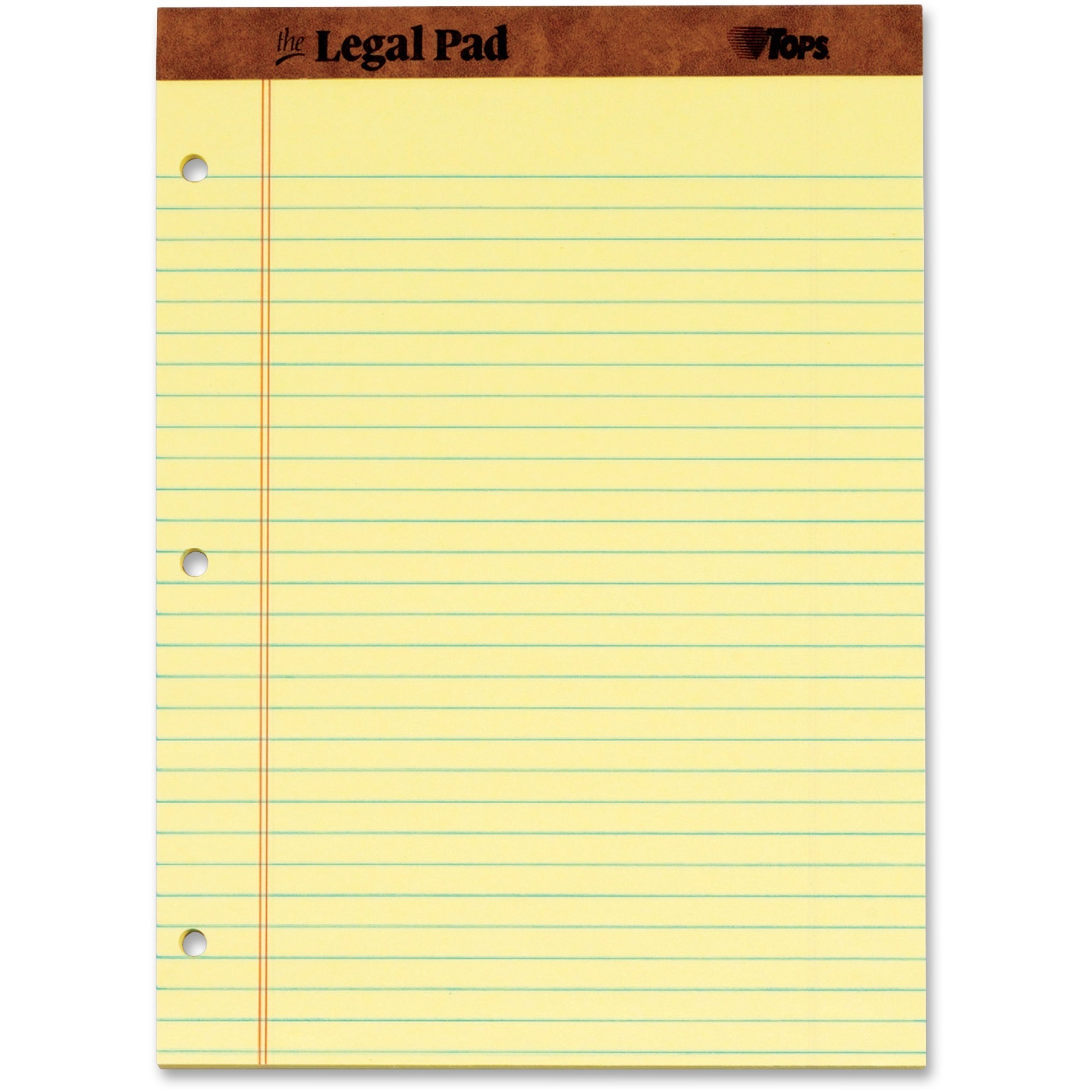 TOPS The Legal Pad Writing Pad - 50 Sheets - Double Stitched - 0.34" Ruled - 16 lb Basis Weight - 8 1/2" x 11 3/4" - Canary Pape