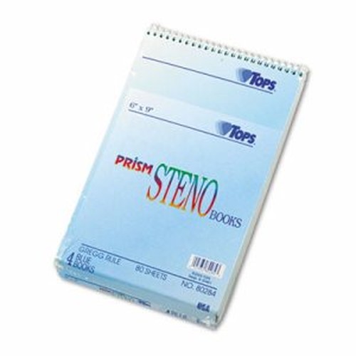 TOPS Prism Steno Books - 80 Sheets - Wire Bound - Gregg Ruled Margin - 6" x 9" - Blue Paper - Perforated, Stiff-back, WireLock -