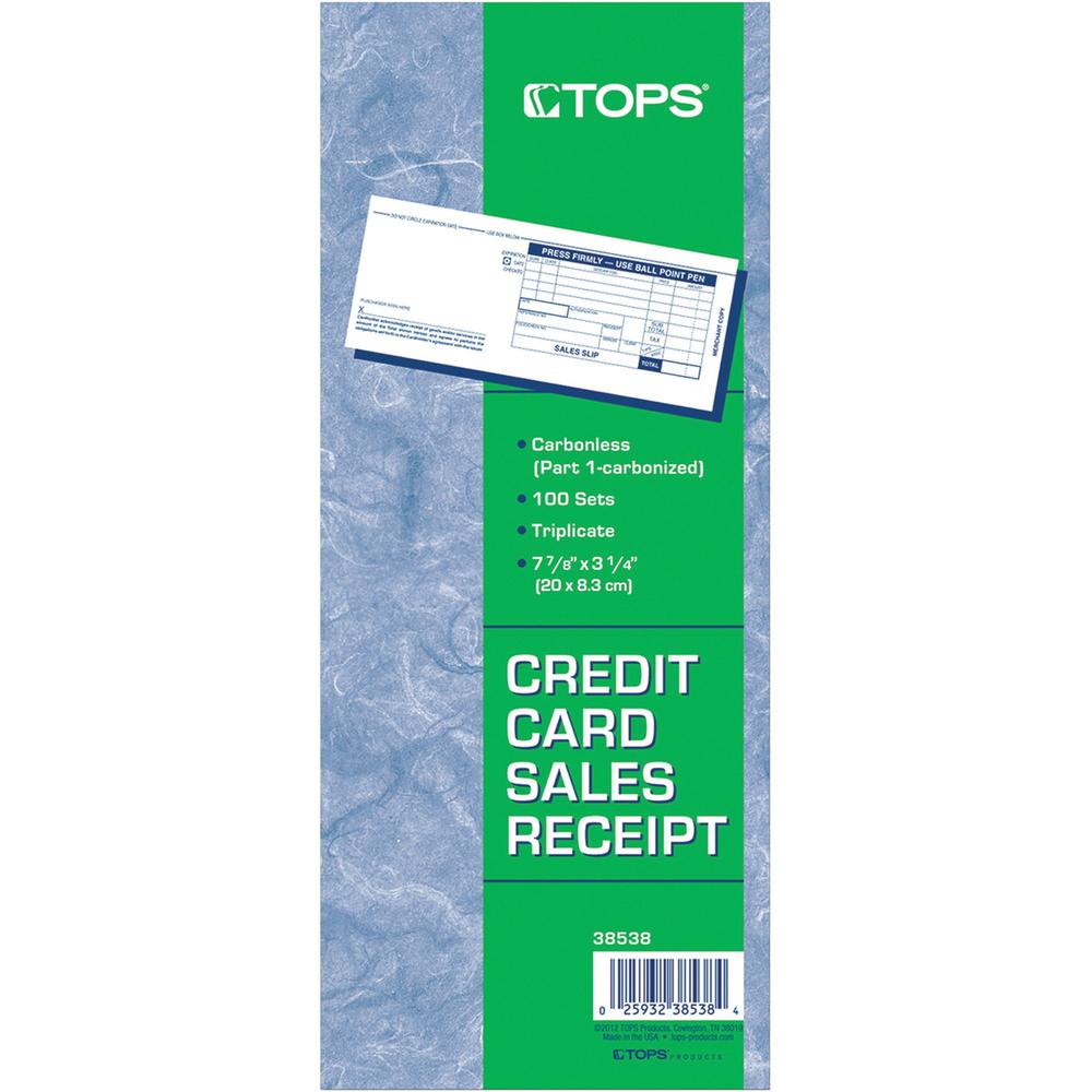 TOPS Credit Card Sales Slip Forms - 15 lb - 3 PartCarbonless Copy - 3.25" x 7.88" Sheet Size - White Sheet(s) - Blue Print Color