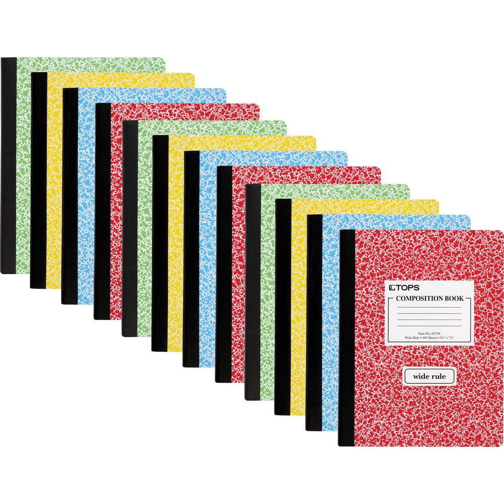 TOPS Wide Ruled Composition Books - 100 Sheets - 200 Pages - Sewn - Wide Ruled - Ruled Red Margin - 7 1/2" x 9 3/4" - White Pape