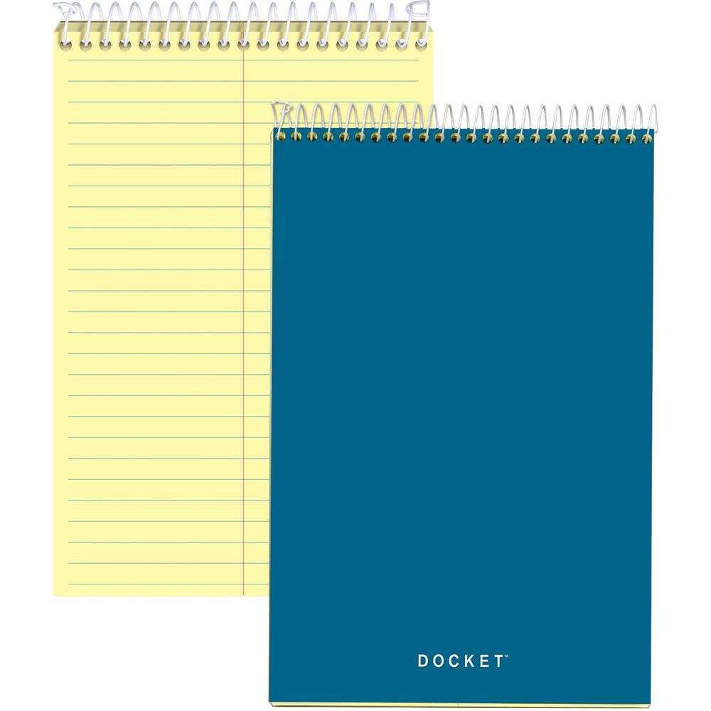 TOPS Docket Steno Book - 100 Sheets - Coilock - 6" x 9" - Canary Paper - Forest GreenChipboard Cover - Perforated, Hard Cover, R