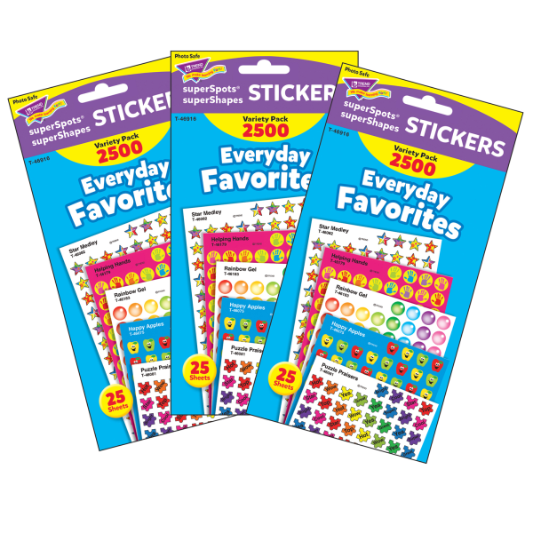 Everyday Favorites superSpots/superShapes Variety Pack, 2500 Per Pack, 3 Packs