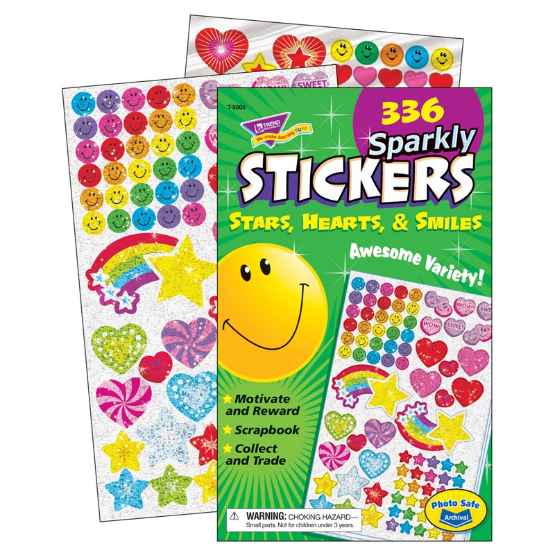 Sparkly Stars, Hearts, & Smiles Sticker Pad, 336 ct