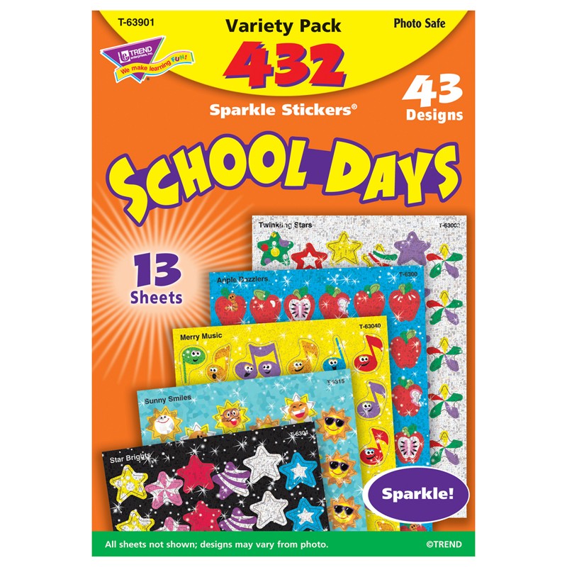 School Days Sparkle Stickers Variety Pack, 432 ct