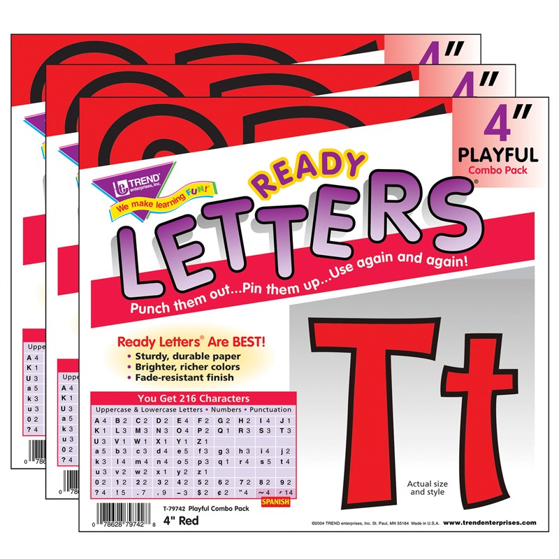 Red 4" Playful Combo Ready Letters, 3 Packs