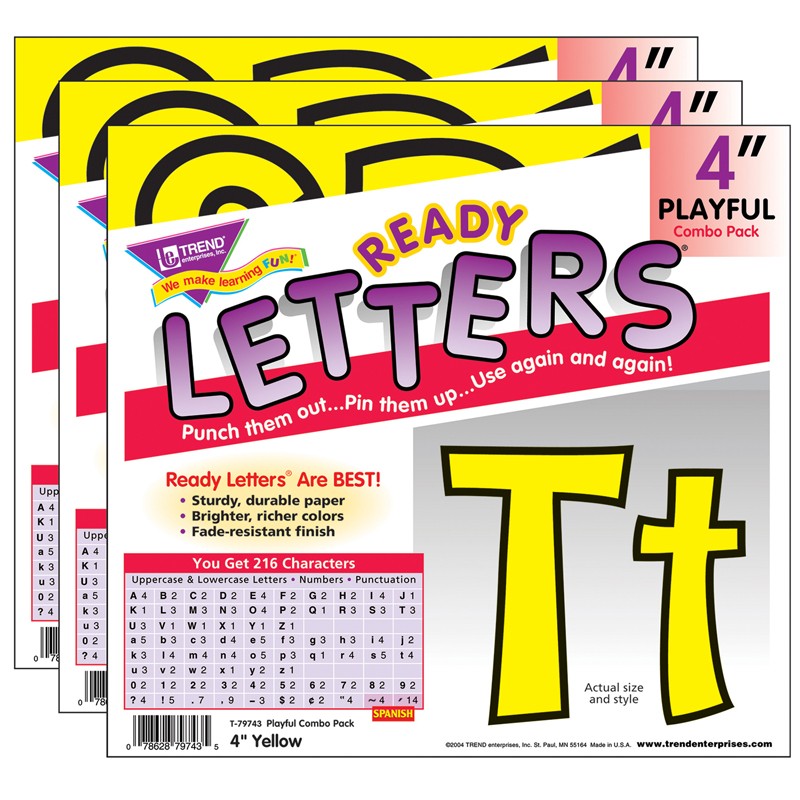 Yellow 4" Playful Combo Ready Letters, 3 Packs