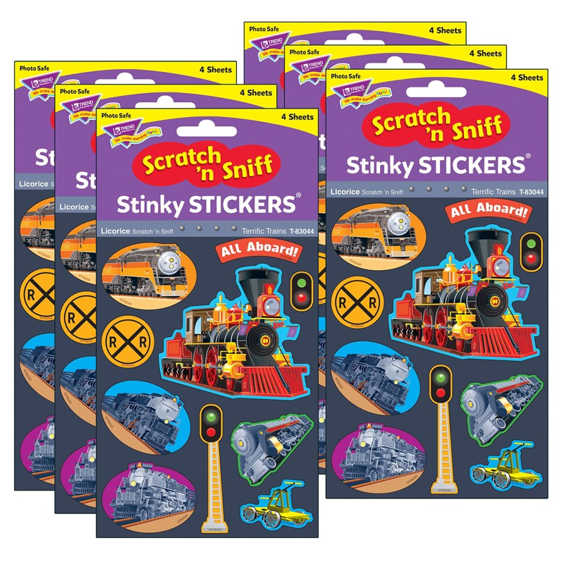 Terrific Trains/Licorice Mixed Shapes Stinky Stickers, 40 Per Pack, 6 Packs