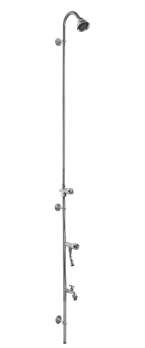 80" Wall Mount Cold Water Shower with ADA Compliant Metered Push Valve & Hose Bibb, Foot Shower
