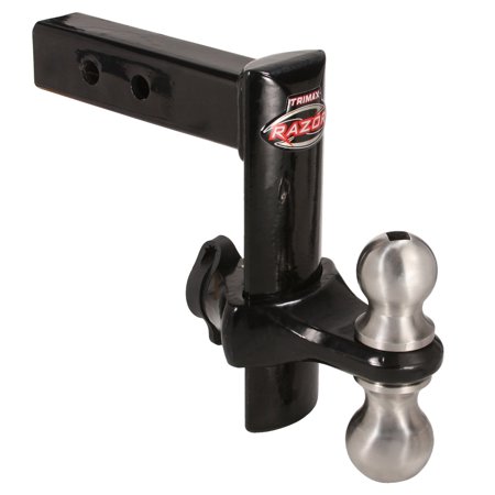 TRIMAX RAZOR 8IN DROP/RISE POWDER COAT BLACk- INCLUDES DUAL 2 AND 2- 5/16 CHROME BALLS