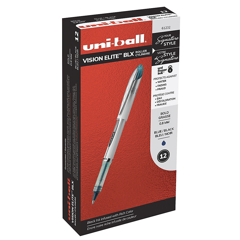 VISION ELITE Stick Roller Ball Pen, 0.8mm, Blue-Black Ink, White/Blue Black Barrel