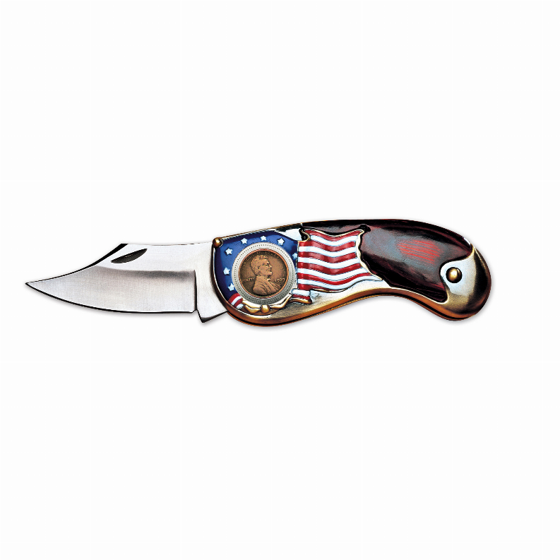 American Flag Coin Pocket Knife - 4 3/16" x 1 7/16" x 13/16"Multi1909 First Year of Issue Lincoln Penny
