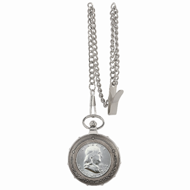 Silver Franklin Half Dollar Train Coin Pocket Watch