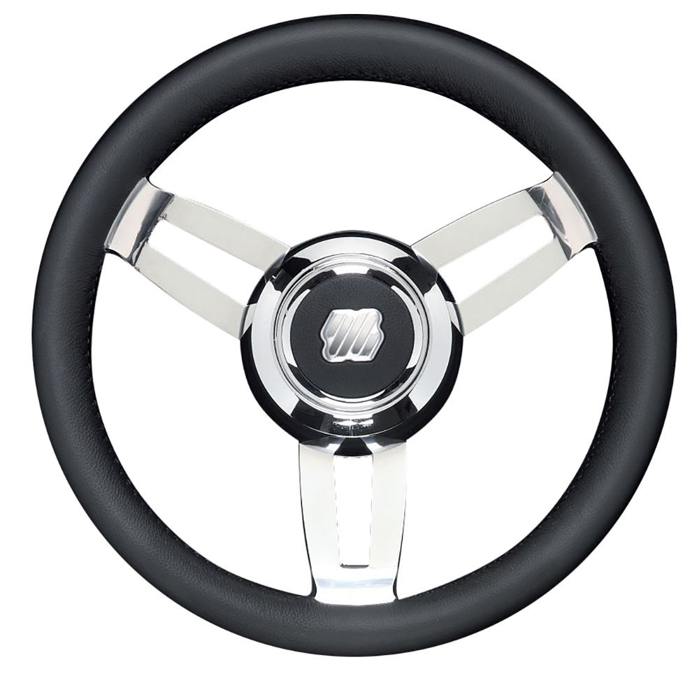 Uflex Morosini 13.8" Steering Wheel - Black Polyurethane w/Stainless Steel Spokes & Chrome Hub