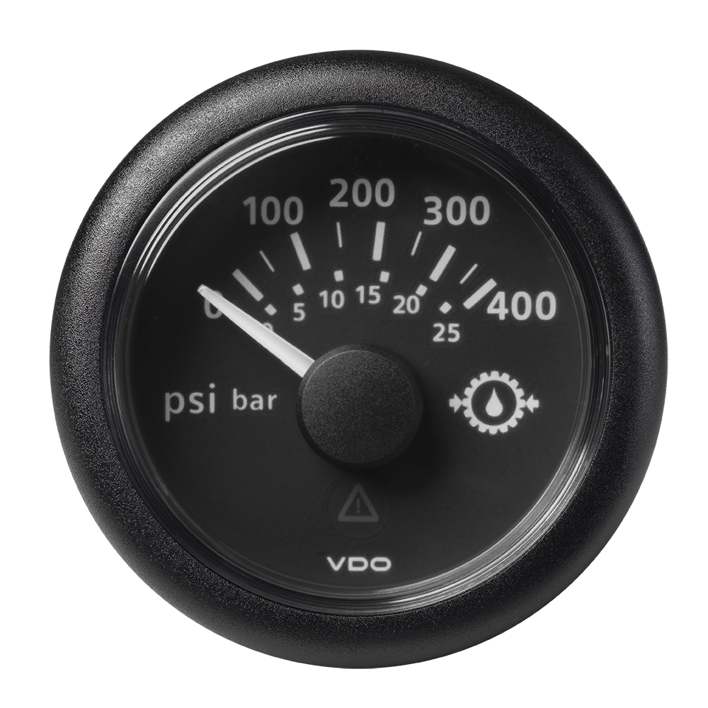 VDO Marine 2-1/16" (52mm) ViewLine Transmission Oil Pressure 400 PSI/25 Bar - 8-32V - Black Dial & Round Bezel