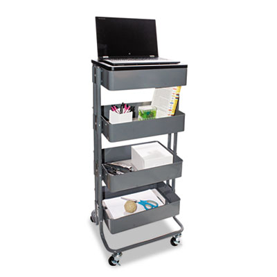 Multi-Use Storage Cart/Stand-Up Workstation, 17w x 14 3/8d x 18 1/2 - 39d, Gray