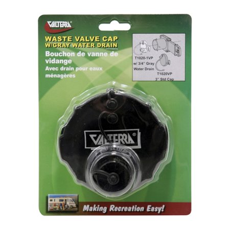 Waste Valve Cap, 3In, 3/4In Ght With Cap, Black, Carded