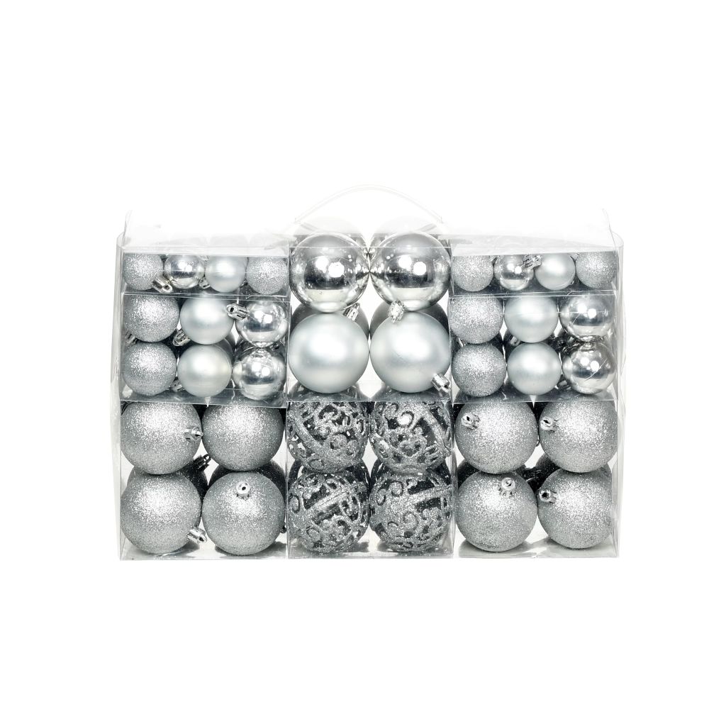 vidaXL 100 Piece Christmas Ball Set 1.2"/1.6"/2.4" Silver